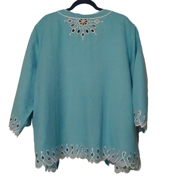 Bobb Mackie Robin Egg Blue 2 piece Tank/Button Shirt White Embroidery Eyelet 2X - Picture 8 of 13